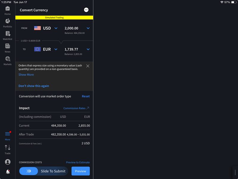 The convert currency panel on the iPad. 